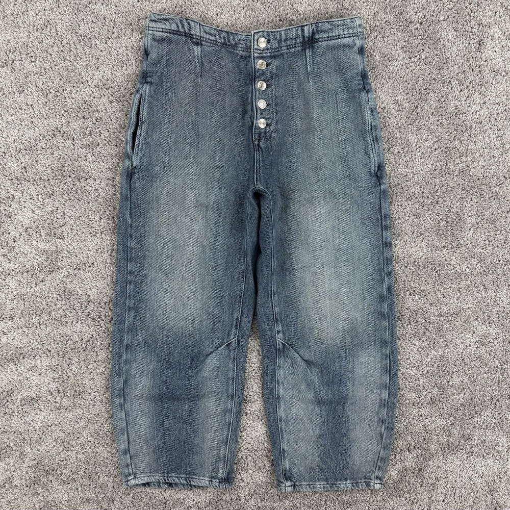 We The Free People Osaka Mid Rise Barrel Jeans Womens 27 Cropped Button Fly Boho